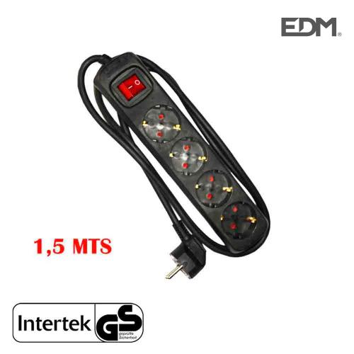 Bloco 4 Tomadas Schuko com Interruptor 1,5m 3x1,5.