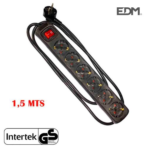 Bloco 6 Tomadas Schuko com Interruptor 1,5m 3x1,5.
