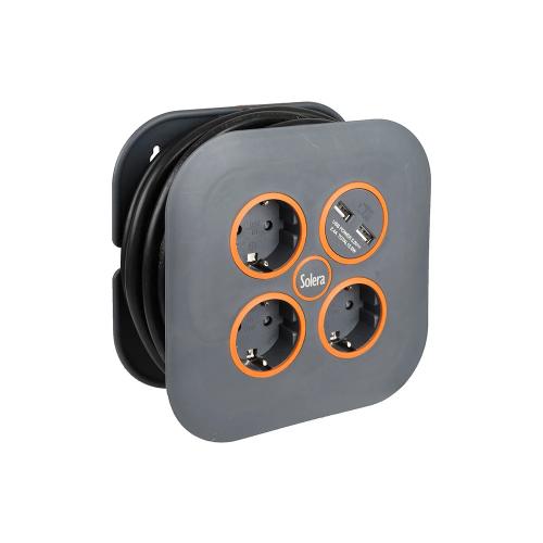 Enrolador De Cabo Com 3 Bases 2p+t E 2 Usb Solera