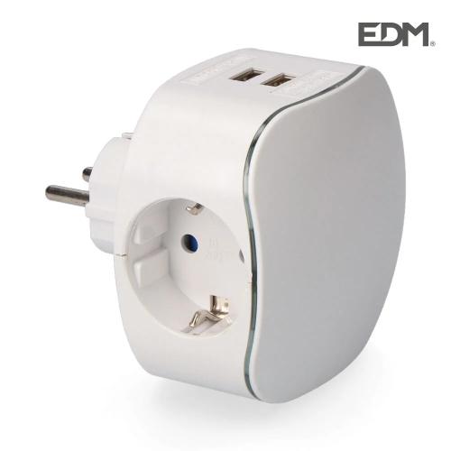 Ficha Tripla 16a 250v Edm 2 Tomadas Usb 2.1a