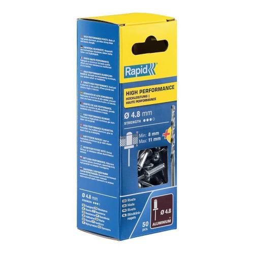 Blíster de 50 Rebites Ø4,8x14mm. Alu+Broca 5000389 Rapid