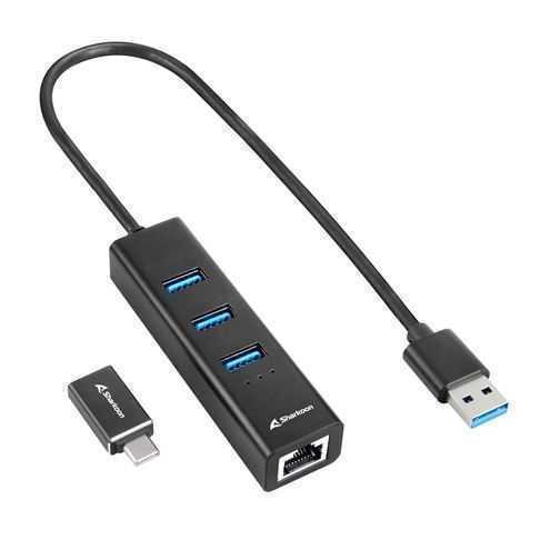 Hub Usb Sharkoon 3x3.2 Gen 1 + Rj45 Aluminio Negro