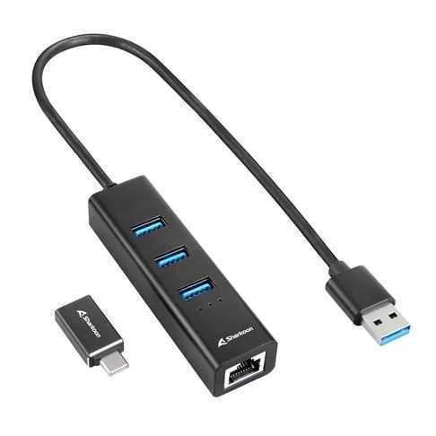 Hub Usb Sharkoon 3x3.2 Gen 1 + Rj45 Aluminio Neg.