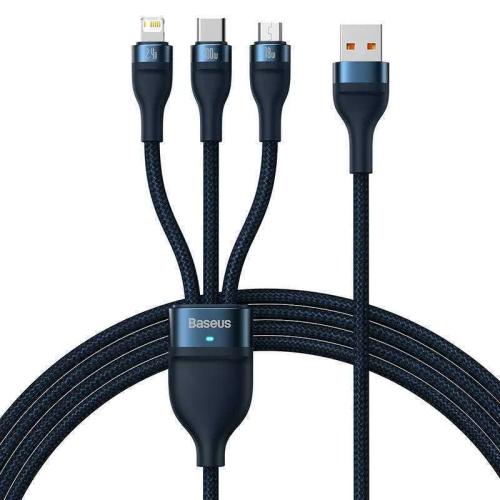 Usb Kabel 3v1 Baseus Flash Series, Usb-C + Micro Usb + Lightning, 100w, 1,2 M (Modrý)