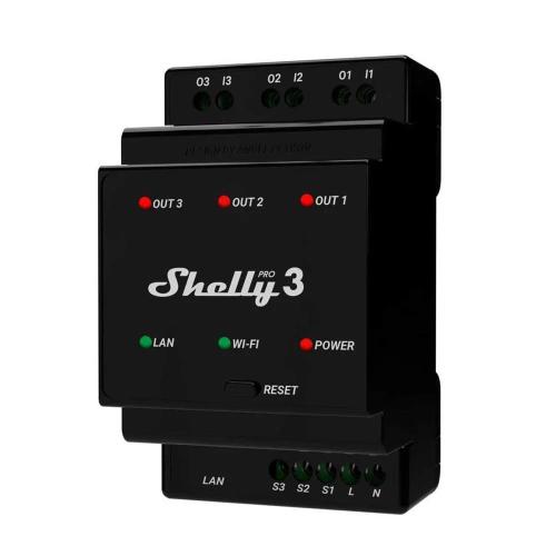 SHELLY PRO 3 RELÉ DE ENERGIA PRETO