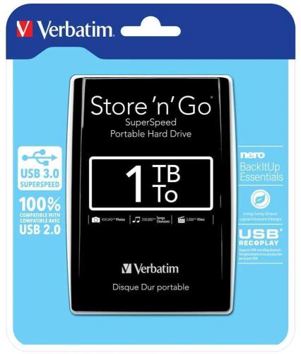 Verbatim Store 'n' Go Portable Hard Drive - 1 Tb - Usb 3.0 - Black