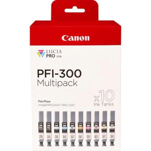 Pack 10x Tinteiros Pfi-300 Preto / Azul / Ciano / Cinzento / Magenta / Vermelho - Canon