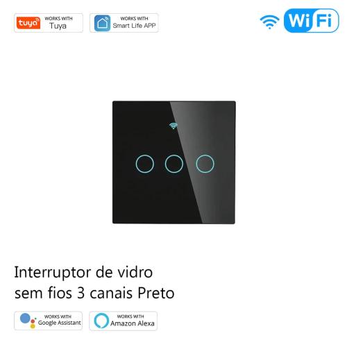 Interruptor Sem Fios 3 Canais Rf433 Preto