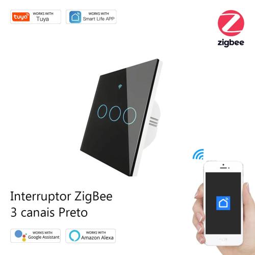Interruptor de Luz 3 Canais Zigbee Preto
