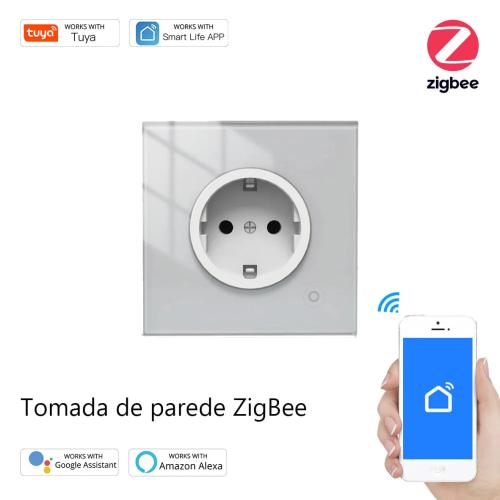 Tomada de Parede Zigbee em Vidro com Leitor de Consumo de Energia