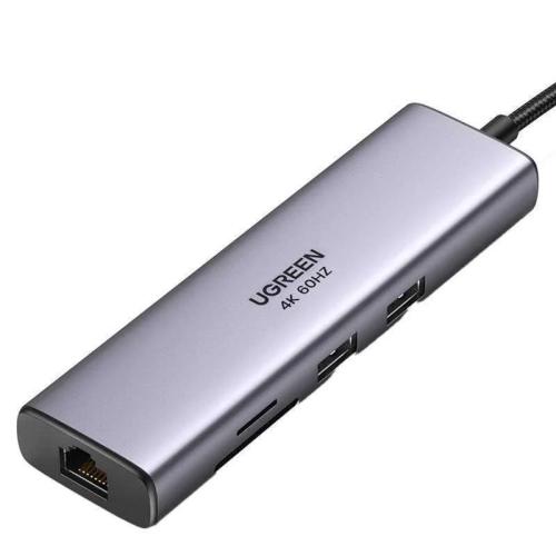 Adaptador hub UGREEN USB-C p/2x USB3.0, HDMI, RJ45