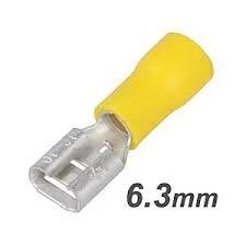 Terminal cilindrico femea isolado amarelo 6.3mm