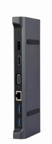 Gembird Usb Typ-C 9-In-1 Kombi Adapter Hub+Hdmi+Dp+Lan Grau