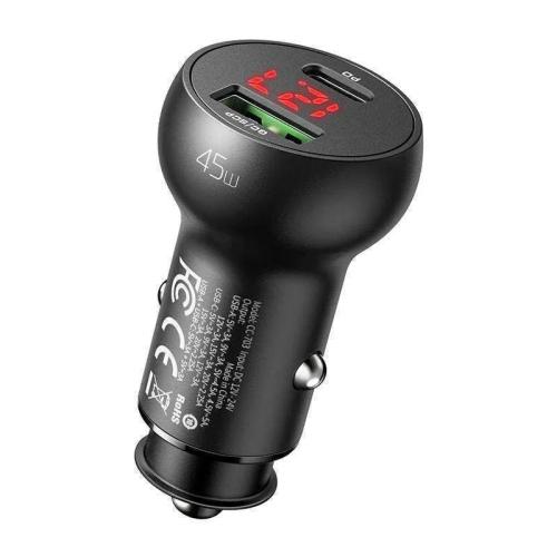 Nabíjecka do Auta Mcdodo Cc-7030, Usb + Usb-C, S Displejem, 45 W (Cerná)