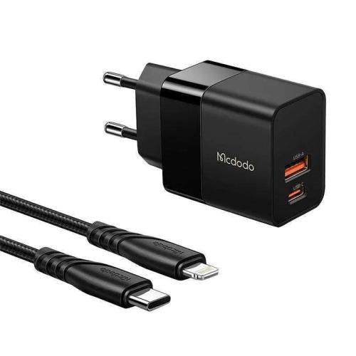 Wall Charger Mcdodo Ch-1952 Usb + Usb-C, 20w + Usb-C To Lightning Cable (Black)