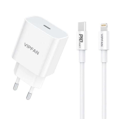 Nástenná Nabíjecka Vipfan E04, Usb-C, 20w, Qc 3.0 + Kabel Lightning (Bílá)