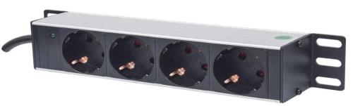 Intellinet 10 1u Rackmount 4-Way Power Strip - German Type With Power Indicator No Surge Protect