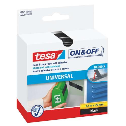 Tesa On&Off Universal Klettband Schwarz 2,5m 20mm