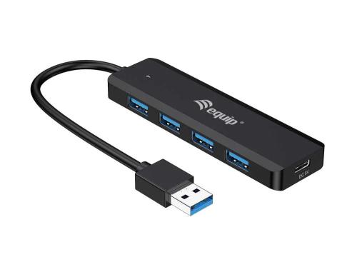 Equip Usb-Hub 4-Port 3.0 ->4x3.0 +Usbc Ada. O.Netz, Schwarz