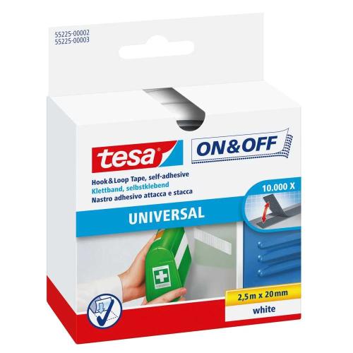 Tesa On&Off Universal Klettband Weiß 2,5m 20mm