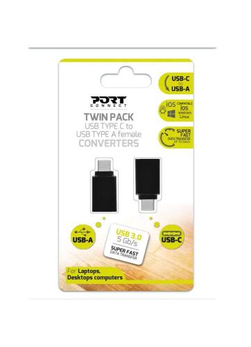 Port Designs Adapter Usb Type-C Usb-A - Dual Pack 900142