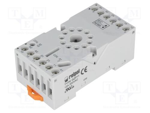 Base, PIN: 11, 10A, 250VAC, no painel,para trilho.