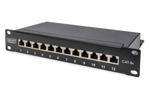 Digitus Cat.6a Patch Panel, Geschirmt, 12-Port, 10",Schwarz