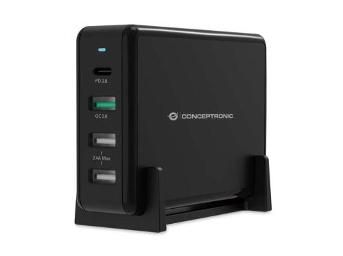 Conceptronic Ladegerät 4port 65w,1xusb-C/3xusb-A Desk Pd Sw
