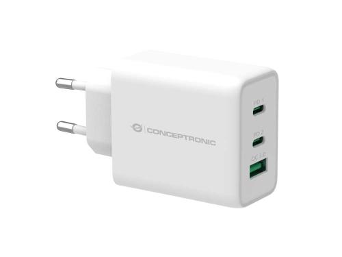 Conceptronic Ladegerät 3port 65w,2xusb-C/1xusb-A Pd Weiß