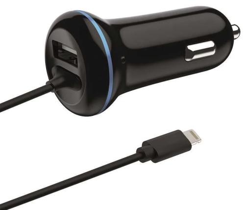 2go Usb-Kfz-Ladegerät Duo Lightning + 1x Usb 1,4m Schwarz