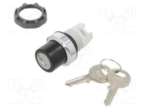 Interruptor: giratório com chave, 22mm, preto/zil.