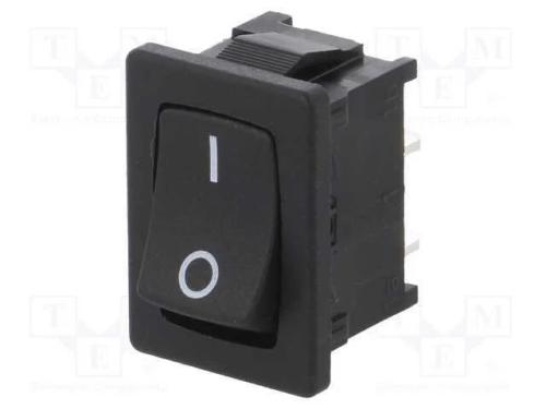 Rocker, Spst, Pos: 2, On-Off, 10a/250vac, Preto, .