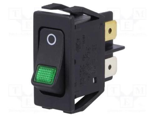 ROCKER, DPST, Pos: 2, ON-OFF, 16A/250VAC, preto, .