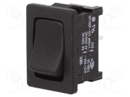 ROCKER, SPST, Pos: 2, OFF-(ON), 4A/250VAC, preto,.