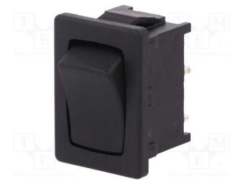 ROCKER, SPST, Pos: 2, ON-OFF, 12A/250VAC, preto, .