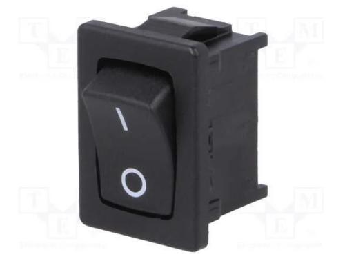 ROCKER, SPST, Pos: 2, ON-OFF, 10A/250VAC, preto, .