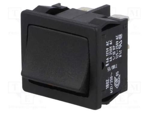 ROCKER, DPST, Pos: 2, OFF-(ON), 4A/250VAC, preto,.