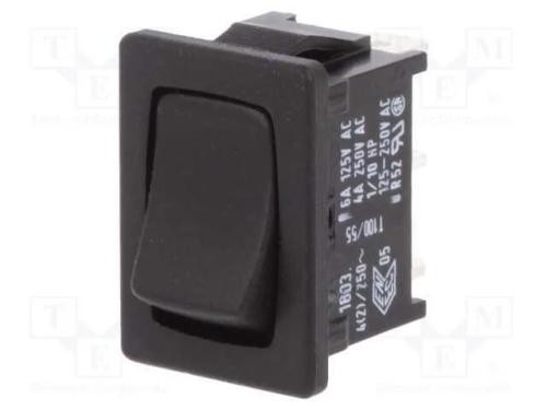 ROCKER, SPDT, Pos: 2, OFF-(ON), 4A/250VAC, preto,.