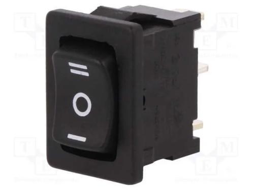 ROCKER, SP3T, Pos: 3, ON-OFF-ON, 6A/250VAC, preto.