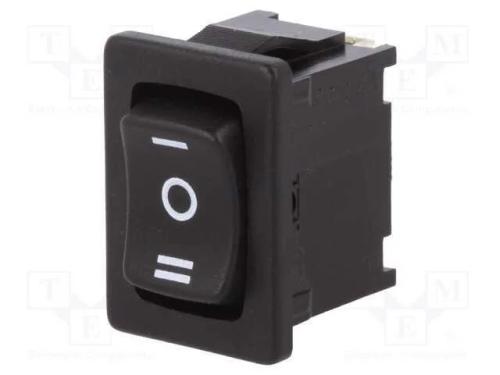 ROCKER, SP3T, Pos: 3, ON-OFF-ON, 6A/250VAC, preto.