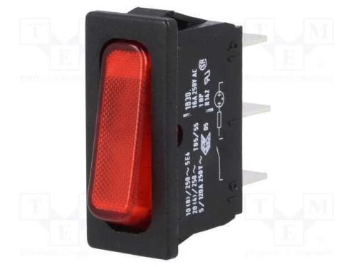 ROCKER, SPST, Pos: 2, OFF-ON, 20A/250VAC, vermelh.