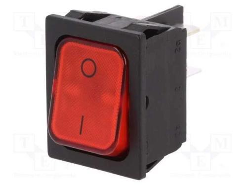 ROCKER, DPST, Pos: 2, ON-OFF, 20A/250VAC, vermelh.