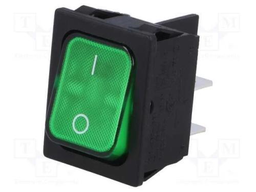 ROCKER, DPST, Pos: 2, ON-OFF, 20A/250VAC, verde, .