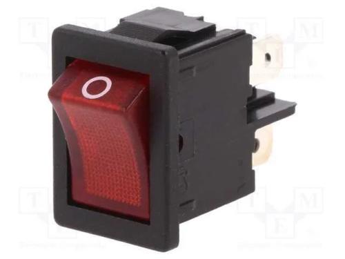 ROCKER, DPST, Pos: 2, ON-OFF, 4A/250VAC, vermelho.