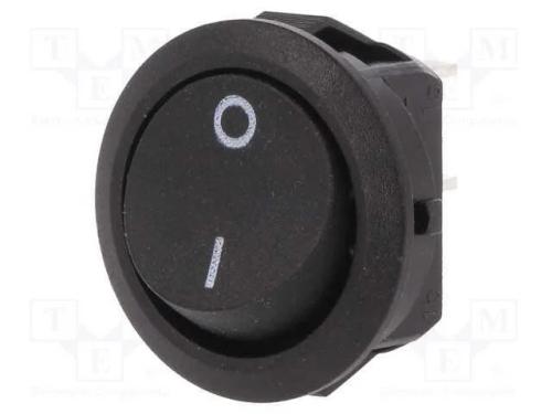 ROCKER, SPST, Pos: 2, ON-OFF, 12A/250VAC, preto, .