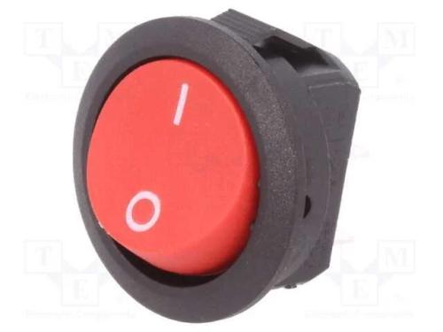 ROCKER, SPST, Pos: 2, ON-OFF, 12A/250VAC, vermelh.