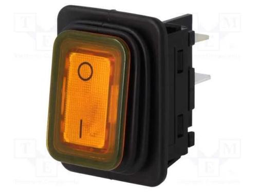 ROCKER, DPST, Pos: 2, ON-OFF, 20A/250VAC, amarelo.