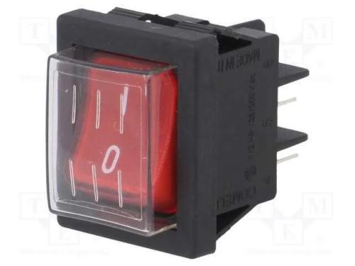 ROCKER, SPST, Pos: 2, ON-OFF, 16A/250VAC, vermelh.