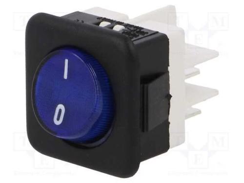 ROCKER, SPST, Pos: 2, ON-OFF, 16A/250VAC, azul, C.