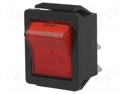 ROCKER, DPST, Pos: 2, ON-OFF, 16A/250VAC, vermelh.